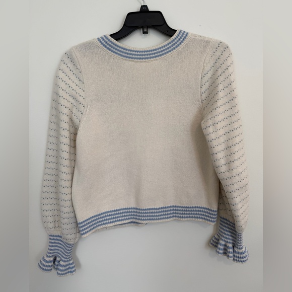 LoveShackFancy Keoni Cardigan in Blue Bells Flare Sleeved Sweater - Picture 2 of 9